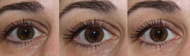 Left: curled only, Mid: Jordana Bestlength Extreme, Right: Too Faced Lashgasm