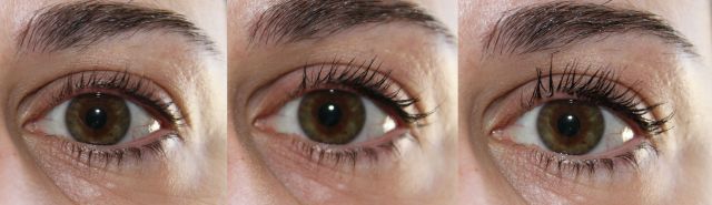 Left: curled only, Mid: Wet n Wild Megalength, Right: Trish McEvoy Lash Curling