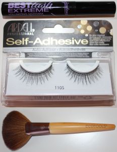 Top: Jordana mascara, Middle: Ardell lashes, Bottom: EcoTools fan brush