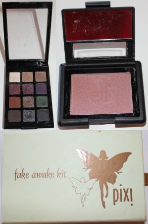 Clockwise: Sonia Kashuk eye shadow palette, ELF studio blush, Pixi palette