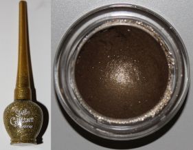 Left- Sleek Makeup Glitter Dip It Eyeliner in Hollywood Right- ELF Studio Long Lasting Lustrous Eyeshadow in Toast