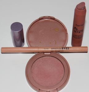 Tarte 12-hour Amazonian Clay Blush in Exposed, Emphasyes Inner Rim Brightener, LipSurgence Matte Lip Tint in Exposed