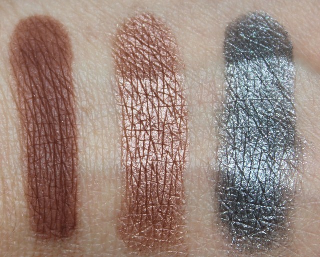 Makeup Geek swatches Cabin Fever, Lucky Penny, Sorcery