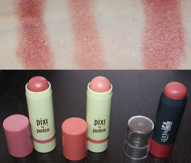 Pixi Multibalms in Wild Rose Baby Petal; Ulta Lip + Cheek Color Stick in Mauves